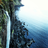 Scotland, Isle of Skye, Mealt falls, also known as Kilt Rock Waterfall,