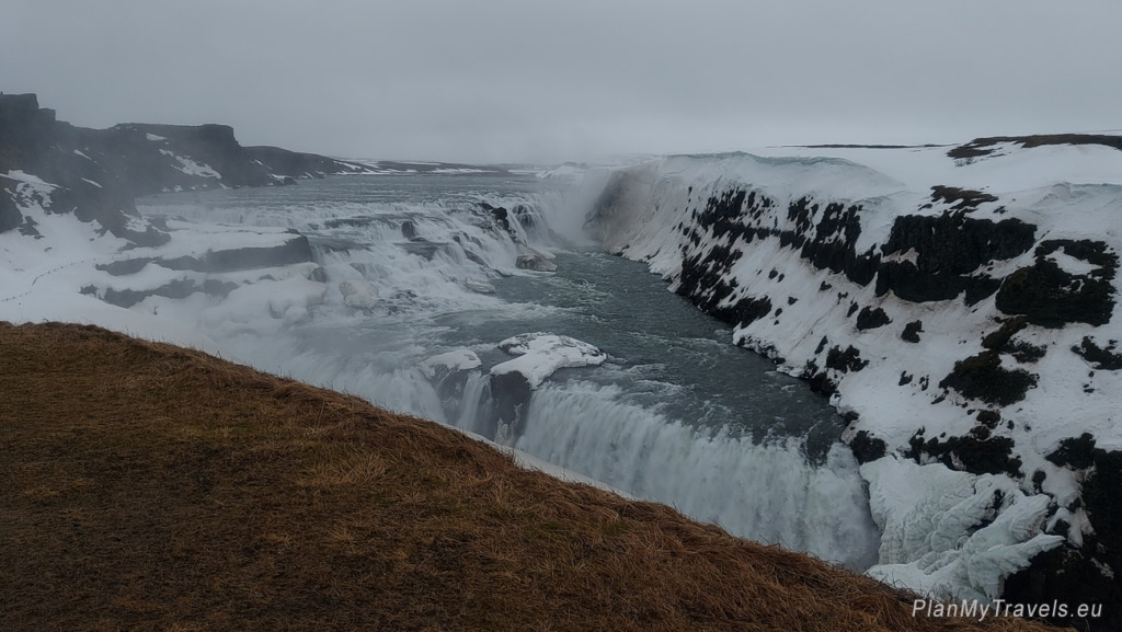 Wodospad Gullfoss zimą, Złoty Krąg, Islandia