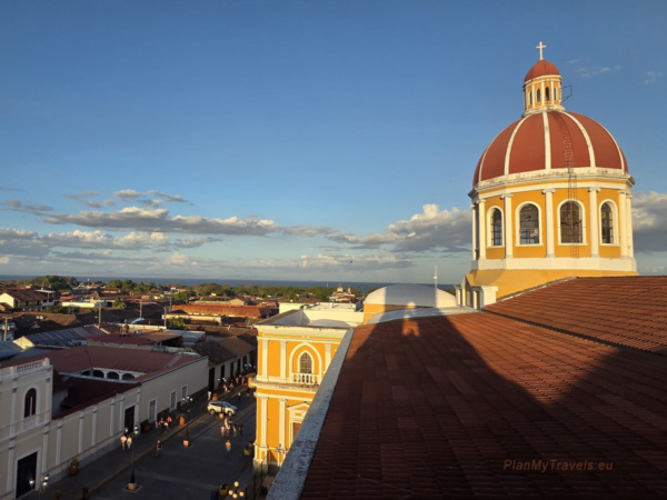 View from Granada Cathedral rooftop overlooking the colonial city centre and Lake Nicaragua, Nicaragua View from Granada Cathedral rooftop overlooking the colonial city centre and Lake Nicaragua, Nicaragua