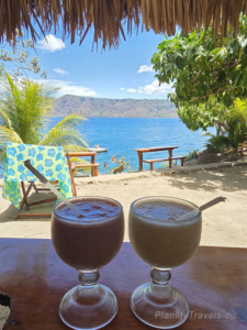 Refreshing drinks with a view of Laguna Apoyo crater lake in Nicaragua