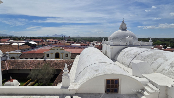 View from the white rooftop of León Cathedral overlooking the colonial city and surrounding volcanoes in Nicaragua View from the white rooftop of León Cathedral overlooking the colonial city and surrounding volcanoes in Nicaragua